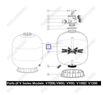 Дюзовая коробка в комп-ке с трубой для Aquaviva V900 89010608